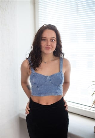 VINTAGE 90'S BLUE CROPPED TOP