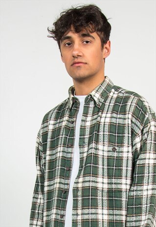 90'S GREEN CHECK PATTERN WOVEN SHIRT