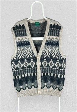 Vintage C&A Patterned Knit Vest Jumper Tank Mens Large