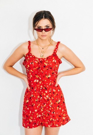90S INSPIRED RED FLORAL BUSTIER STYLE MINI DRESS