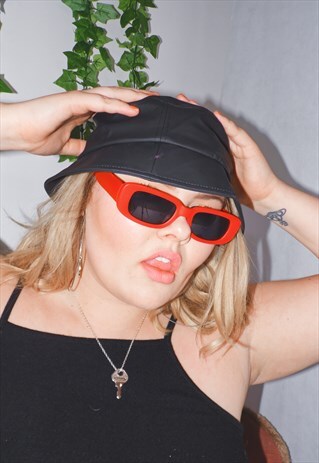 BUCKET HAT BLACK WAX PVC FESTIVAL RAVE SUMMER SUN UNISEX