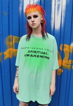 Graffiti tee paint splatter slogan bright Y2k t-shirt green