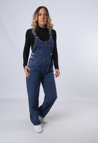DENIM DUNGAREES WIDE STRAIGHT LEGS UK 10 (DK5K)