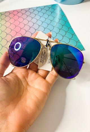 MIRRORED BLUE AVIATOR SUNGLASSES