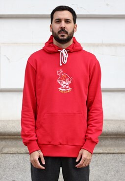 Handmade Hoodie in Red with Embroidered Design
