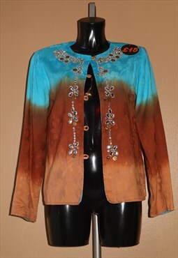 Indigo moon tie dye dip turquoise brown cotton jacket - med