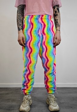Rainbow fleece joggers handmade gay pants carnival overalls