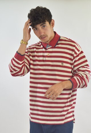 VINTAGE RED WHITE STRIPED TOMMY HILFIGER POLO SHIRT