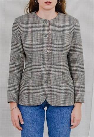 TOPSI WOOL BLAZER GRAY ELEGANT JACKET TWEED VINTAGE 80'S M/L