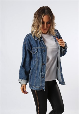 DENIM JACKET OVERSIZED FITTED VINTAGE UK 16 (2DO)