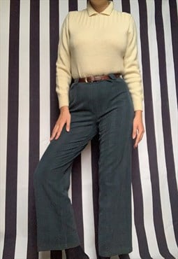 Vintage 70s green blue tartan straight tailor trousers, uk14
