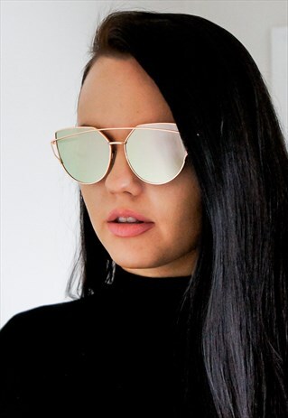 MIRRORED ROSE GOLD METAL FRAME SUNGLASSES