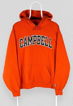 Vintage Champion Orange Hoodie Spell Out Mens Large