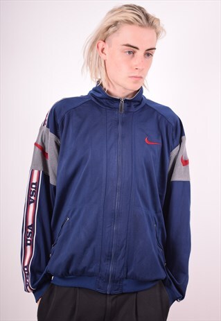 NIKE MENS VINTAGE TRACKSUIT TOP JACKET MEDIUM BLUE 90S