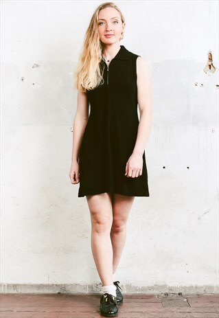 VINTAGE 80S ZIP COLLAR BLACK MINI DRESS