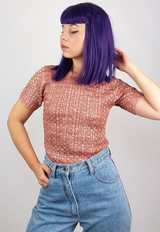 VINTAGE BLUSH PINK RUCHED ELASTIC TOP