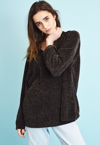 90'S RETRO GRUNGE KNITTED OVERSIZED VELVETEEN JUMPER TOP