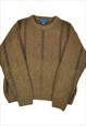 Vintage Knitted Jumper Retro Pattern Khaki Medium