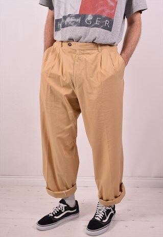 HUGO BOSS MENS VINTAGE TROUSERS W39 L34 KHAKI 90S