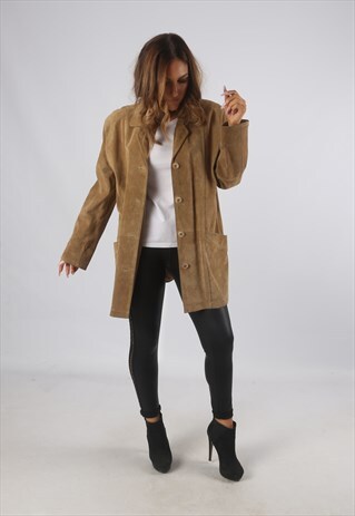 VINTAGE SUEDE LEATHER JACKET SHORT MID UK 16 XL (C9BC)