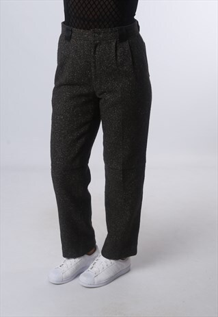 HIGH WAISTED TROUSERS PATTERNED TAPERED LEG UK 10 12 (CJ4Q)