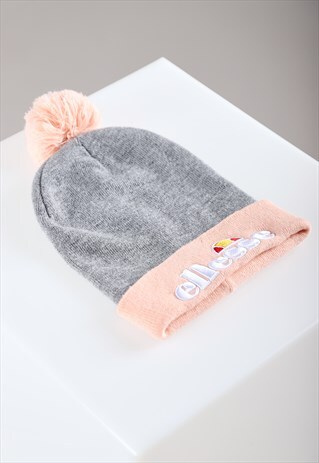 Vintage Ellesse Beanie in Grey Winter Knitted Bobble Hat