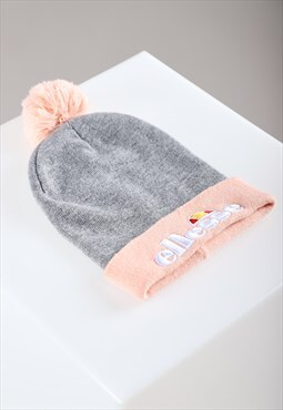 Vintage Ellesse Beanie in Grey Winter Knitted Bobble Hat