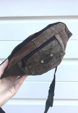 UNISEX BROWN LEATHER BUMBAG FANNY PACK 80S 90S FESTIVAL