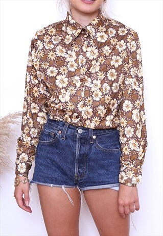 shirts asos marketplace pointed 70s collar floral brown shirt blouses