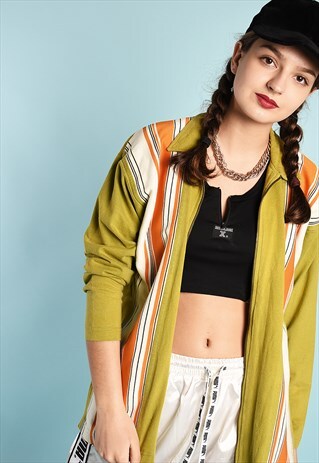 Y2K STRIPED OVERSIZED ATHLEISURE CARDIGAN TOP