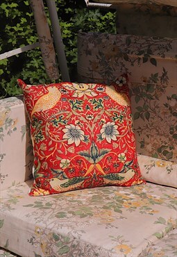 William Morris Strawberry Thief Crimson Vintage Cushion