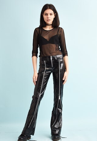 Y2K LOW WAIST PVC ZIP UP FLARE TROUSERS
