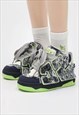 CHUNKY SOLE TRAINERS RETRO PATCH SNEAKERS SKATE SHOES GREEN