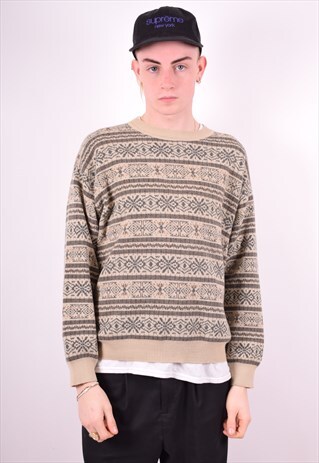 MENS VINTAGE JUMPER SWEATER MEDIUM BEIGE 90'S