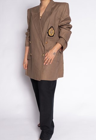 ELEGANT VINTAGE BROWN LINEN BLAZER