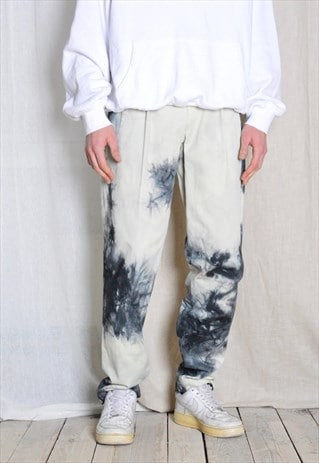 Y2K REWORKED GREY BEIGE TIE DYE PLEATED CHINOS PANTS