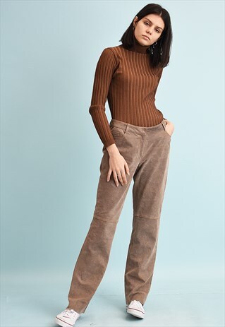 Y2K FAUX SUEDE BOHO LOW WAIST TROUSERS