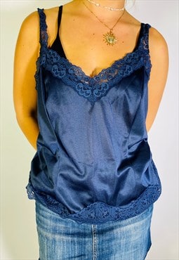 Vintage Size L Y2K Lace Cami Top In Blue