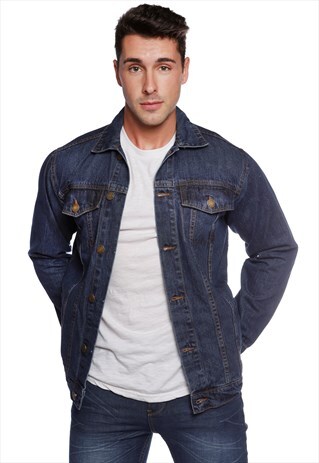 WESTERN MID BLUE DENIM JACKET SLIM BUTTON CASUAL FIT