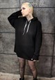 KNITTED HOODIE LONG LACE KNITWEAR PULLOVER IN BLACK