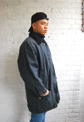 HUNTER/WAX CORDUROY COLLAR OVERCOAT/PARKA (1990'S/NAVY)
