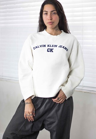 VINTAGE CK CALVIN KLEIN SWEATSHIRT JUMPER LOGO 90S XL 13.9