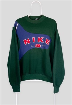 Vintage Reworked Nike Sweatshirt Green Blue Spell Out Large