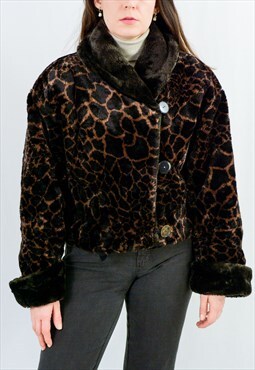 Faux fur vintage leopard jacket animal pattern cropped 