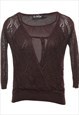 Vintage Dark Brown Crochet Jumper - S