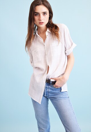90'S RETRO NEUTRAL CHECKED OVERSIZED SHIRT BLOUSE TOP