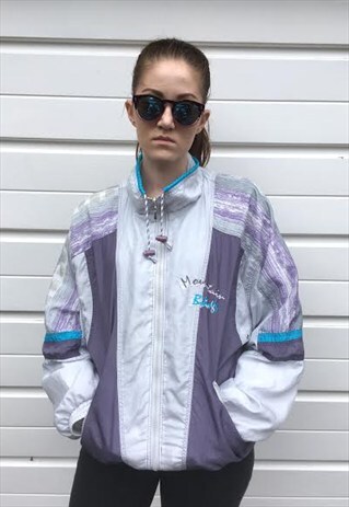 WOMENS VINTAGE 80S SHELL SUIT FESTIVAL ZIP UP ZIPPER JACKET