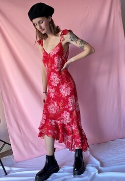 Vintage 90s grunge chiffon floral maxi slip dress