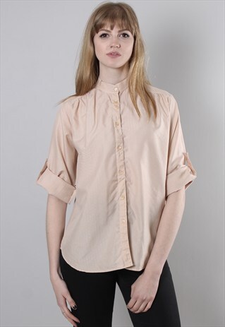 VINTAGE 80S NUDE SHEER TEXTURED 3/4 SLEEVE BLOUSE SHIRT TOP