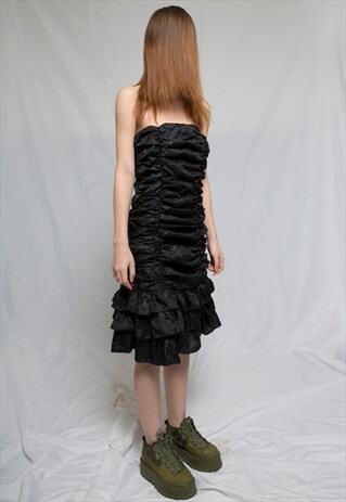 BLACK WET PAPER MIDI DRESS